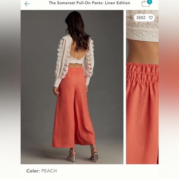 Anthropologie hot pink linen crop pants. Size medium. Worn once. - Picture 3 of 6